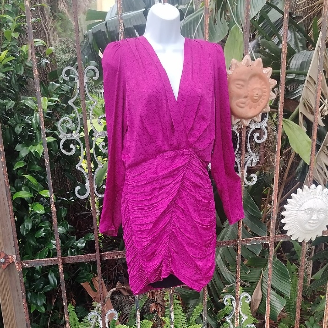 Zara Fuchsia Ruched Sexy Long Sleeve Dress Small, New